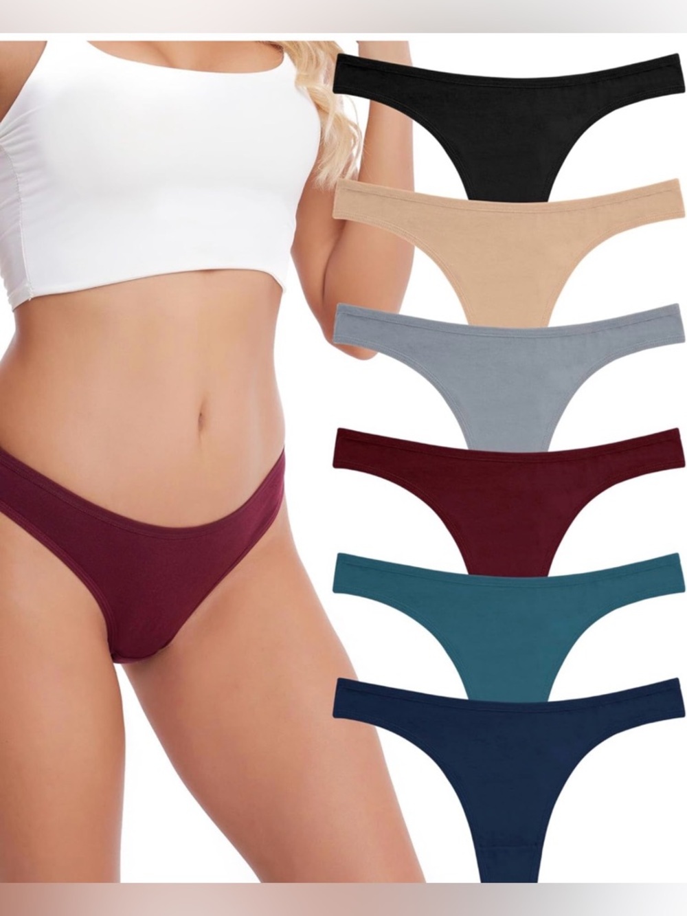 ANZERMIX Women's Breathable Cotton Thong Panties Pack of 6-SIZE M